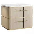 Stylish Modern Wooden Nightstand With Marble Top And Gold Metal Handles