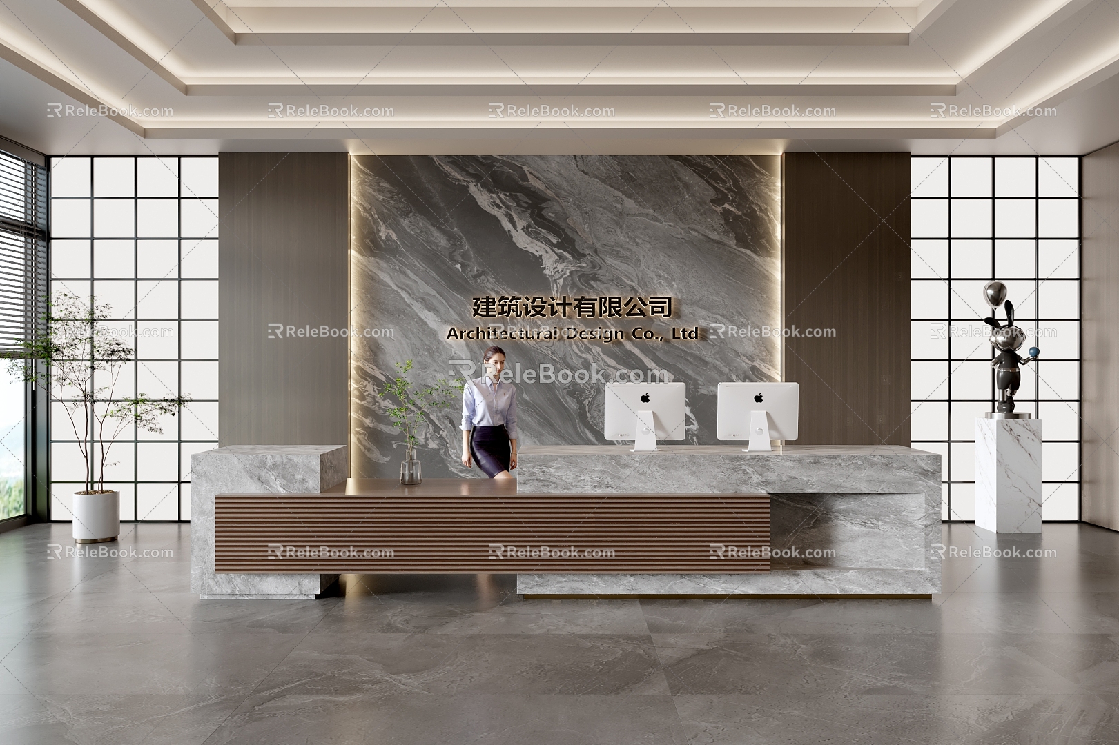 Company Reception Desk Background Wall Reception Area Bar Desk Simple Service Desk Lobby 3d model