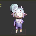 Cartoon Woman Character With Blue Hair Horns Blue Outfit Backpack And Yellow Boots