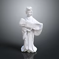 White Traditional Woman Statue In Elegant Attire Holding Decorative Fan And Ornate Hairpiece