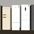 Stylish Modern Three Door Refrigerators in Various Colors Arranged Side by Side 3d model