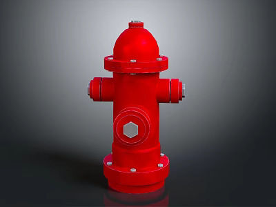 Red Fire Hydrant With Top Cap Valve And Base On Dark Background 3d model