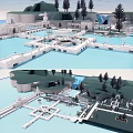 Ancient Architecture Complex With Water Pools Pavilions Stone Bridges And Archways