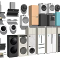 Modern Refrigerators And Freezers In Various Colors With Kitchen Appliances