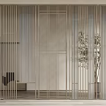 Modern Metal Frame Room Divider In Living Space With Decorative Tree And Sofa