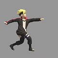 Game Anime Character Blonde Hair Black Jacket Pink Stripes White Inner Black Pants Different Poses