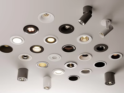 Various Types of Recessed Downlights and Spotlights for Ceiling Mounted Indoor Lighting 3d model