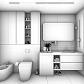 Modern Bathroom With Gray Stone Walls Dark Wood Cabinets Dual Toilets And Backlit Mirror