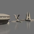 Abstract Architectural Sculpture With Geometric Spires And Solid Base Structure Design 3d model