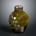 Vintage Handcrafted Household Bottle Featuring Green Mossy Cover Metal Strips And Round Metal Pieces