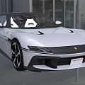 White Ferrari Sports Car In Showroom With Sleek Design And Aerodynamic Features