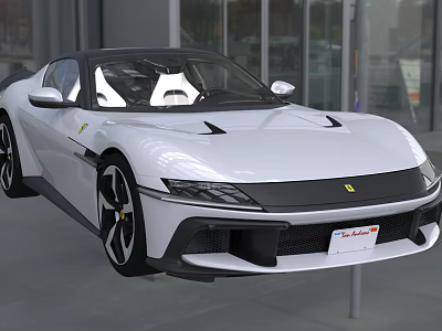 White Ferrari Sports Car In Showroom With Sleek Design And Aerodynamic Features 3d model White Ferrari Sports Car In Showroom With Sleek Design And Aerodynamic Features 3d model
