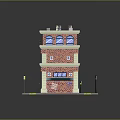 Multi Story Red Brick Building With Windows And Street Sidewalk Design