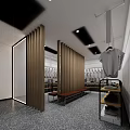 Modern Cloakroom Interior Design With Wooden Partitions Bench And Clothes Racks