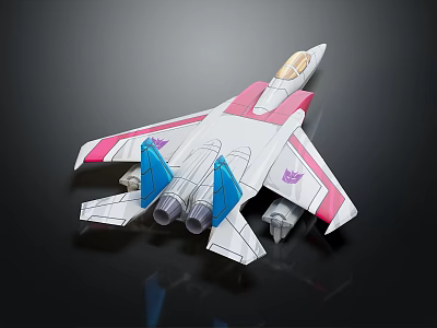Pink White And Blue Modern Sleek Fighter Jet With Streamlined Wings Engines And Cockpit 3d model