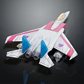 Pink White And Blue Modern Sleek Fighter Jet With Streamlined Wings Engines And Cockpit