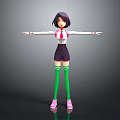 3D Game Movie Character With Purple Short Hair White Top And Green Socks