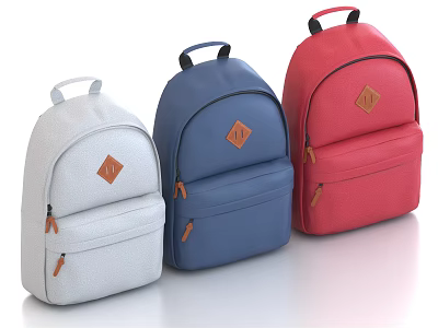 Stylish Casual Backpacks With Diamond Logo And White Blue Red Color Options 3d model