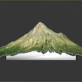 Scenic 3D Mount Fuji Terrain Model with Green Slopes White Snow-Capped Peak and Square Base
