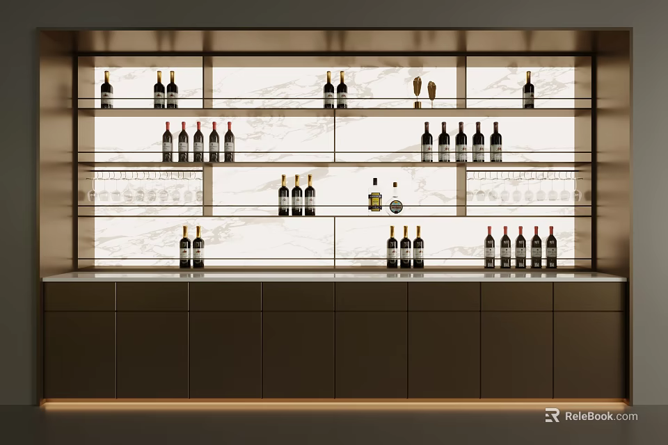 Elegant Modern Wine Cabinet Interior With Glass Shelves And Multiple Wine Bottles Storage 3d model 
