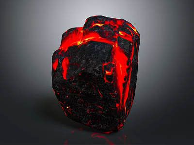 Vibrant Red Stone With Glowing Lava Texture And Natural Wood Base Design 3d model