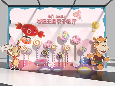 Candy Kingdom Family Restaurant Interior With Cartoon Characters And Lollipop Decorations 3d model