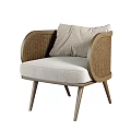 Modern Minimalist Single Sofa With Wooden Frame Rattan Armrests And Light Beige Cushions