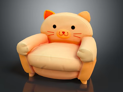 Cute Orange Cat Shaped Single Sofa With Ears And Whisker Details For Kids Room Decor 3d model