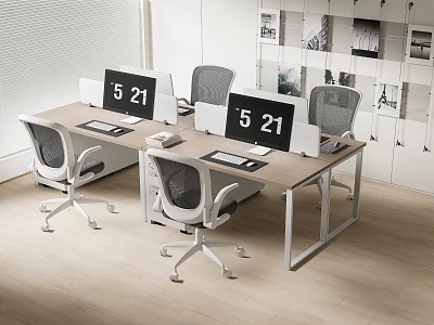 Modern Office Desk Setup With Dual Monitors 5 21 Display Ergonomic Chairs And Wall Shelves 3d model