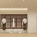 YUEMU Clothing Store White Building Exterior With Arched Doorway And Display Window