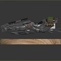 Futuristic Motorcycle 3D Model With Green Component And Mechanical Details On Wooden Base