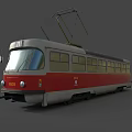 Vintage Red and White Tram with Pantograph Headlights and Number 6033