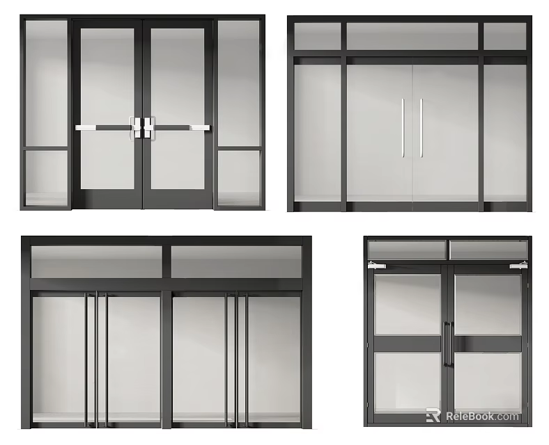 Modern Glass Panel Doors With Metal Frames And Various Designs 3d model 