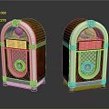 Vintage Retro Jukebox Style Audio Speakers with Wooden Casing Colorful Lights and Silver Trim Design