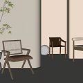 Modern Minimalist Dining Chairs With Wooden Frame Woven Back And Bamboo Plant In White Interior