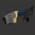 Sci Fi Energy Weapon With Metallic Structure Blue Energy Core Red Grip And Gold Decorative Accents