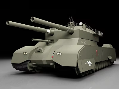 Heavy Gray Military Tank With Two Large Cannons Tracks Turret And Cross Symbols 3d model