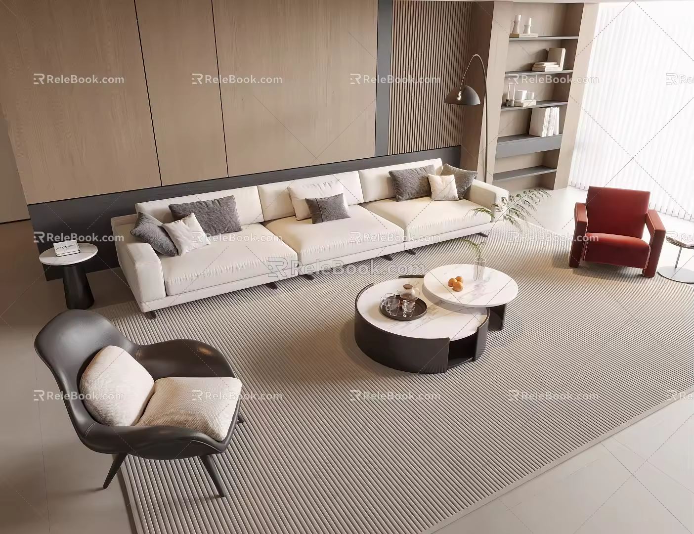 Sofa Coffee Table Combination Leisure Chair Single Sofa Floor Lamp Ornaments Combination 3d model