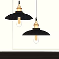 Vintage Industrial Pendant Light With Black Fluted Shade And Golden Brass Base