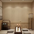 Serene SPA Sauna Interior With Wooden Lattice Design Green Plant Wall And Seats