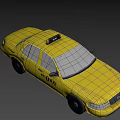 Bright Yellow Taxi Sedan With Roof Sign And Side Lettering Details