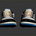 Stylish Classic Sports Shoes With White Black Blue Upper Orange Laces And Swoosh Logo