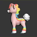 Cute Pink Pony Toy Figure With Rainbow Mane White Tail And Leg Stripes