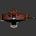 Elegant Red Wooden Violin With Bow On Dark Shiny Background And Reflection