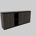 Modern Walnut TV Stand With Black Top Surface Cabinet Doors And Open Shelves