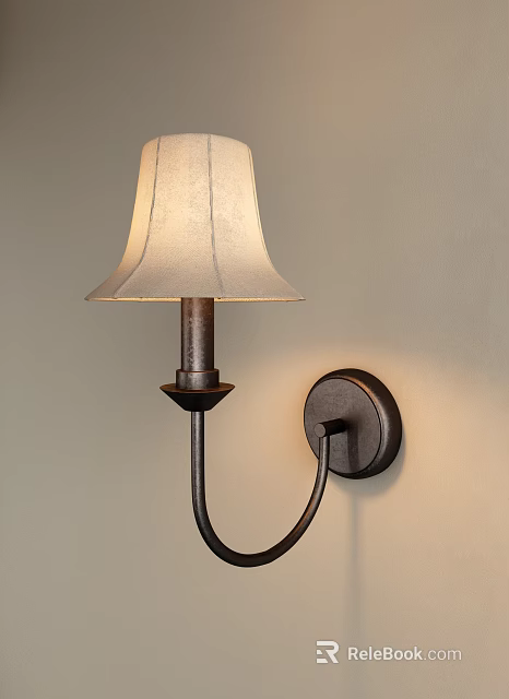Modern Wall Lamp With Fabric Shade And Curved Metal Body For Warm Illumination 3d model 
