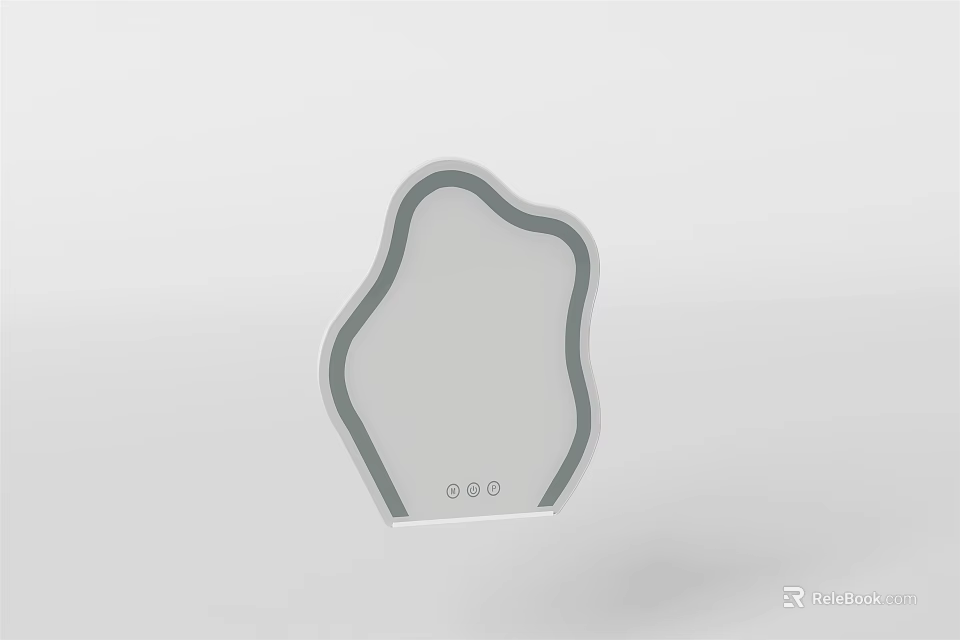 Irregular Shaped Mirror With Sleek Gray Frame And Three Control Buttons 3d model
