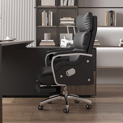 Black Leather Office Chair With Ergonomic Design Adjustable Recline And Swivel Wheels 3d model
