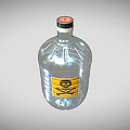 Transparent Plastic Container With Yellow Hazard Warning Label And Black Symbols