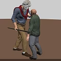 Two Men Scene With White Haired Man Pointing Spear At Bald Man In Green Jacket